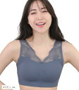 レディース ブラジャー ノンワイヤー 肩レース カップ付き 女性 睡眠 下着 花柄 シンプル 脇高 上品 Vネック オールシーズン 見せブラ(ネイビー, LL)(4)