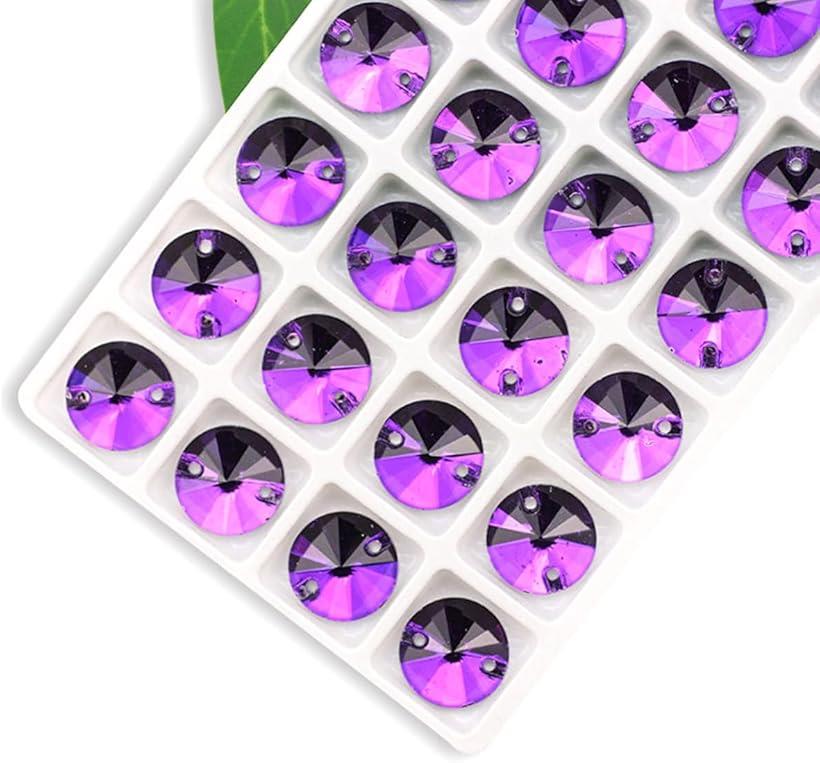 装飾用 ガラスビジュー ガラスストーン 高輝度 パーツ ソーオン ソーオンビジュー ガラスビーズ ラインストーン 丸型 手芸用 縫い付け 縫いつけビジュー 衣装パーツ 12mm パープル(パープル)