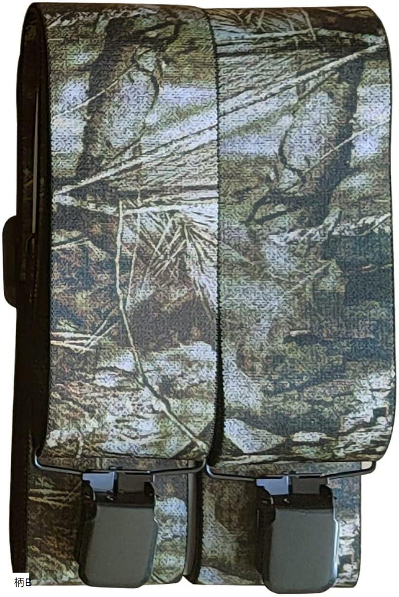5cm幅 X型サスペンダー 幅広バンド 錆びにくい 黒塗装金具(柄B, M)