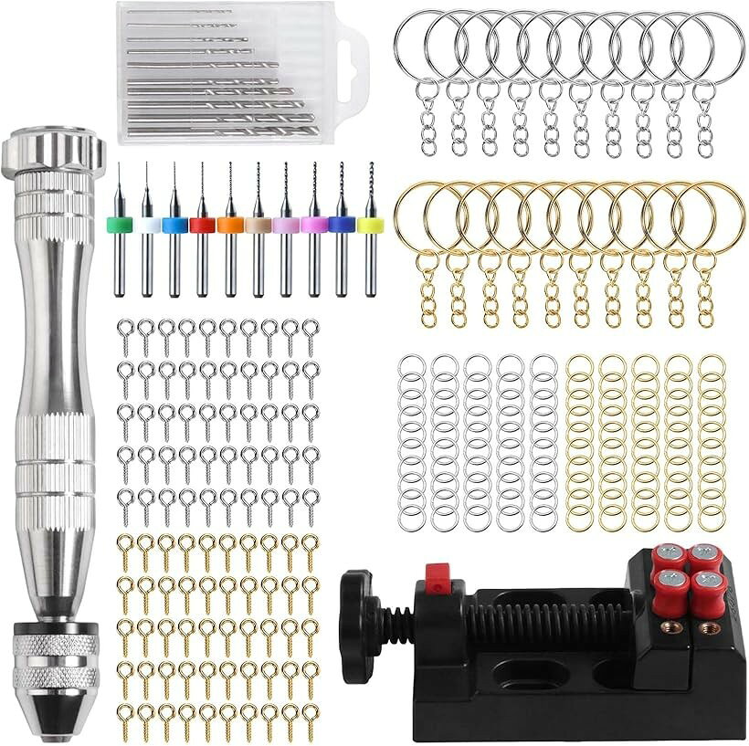 ピンバイス ハンドドリル クイック8穴ベンチバイス 220個セットキーホルダー PCBドリルビットセット