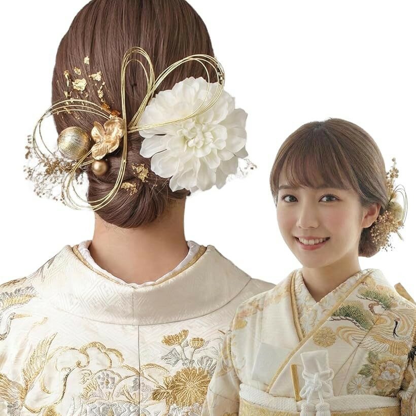 成人式・卒業式に映える 華やか髪飾り 振袖 七五三 花火大会 二十歳の集い ハンドメイド (ホワイト［2420］)