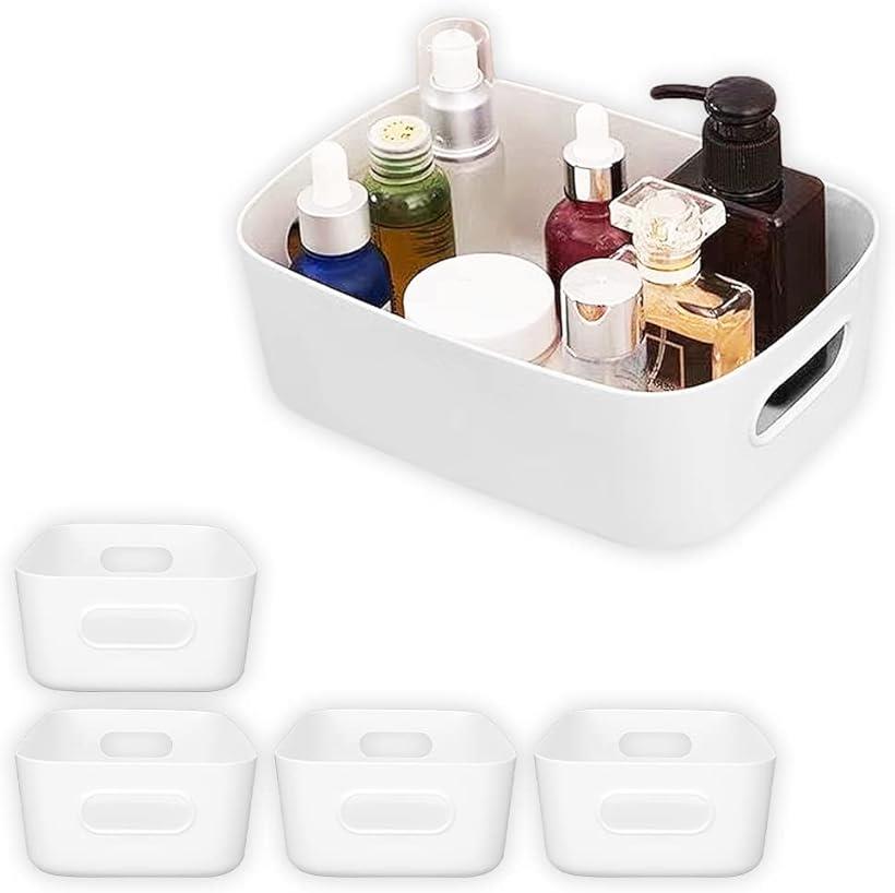 やわらか素材の 収納かご 5個セット 積み重ねできる 収納ケース 収納ボックス M ホワイト (ホワイト, M)