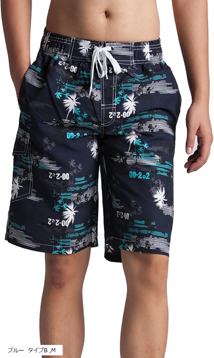 サーフパンツ スイムパンツ 海パン メンズ ハーフパンツ 水着 スイムウェア 短パン(ブルー タイプB, M)