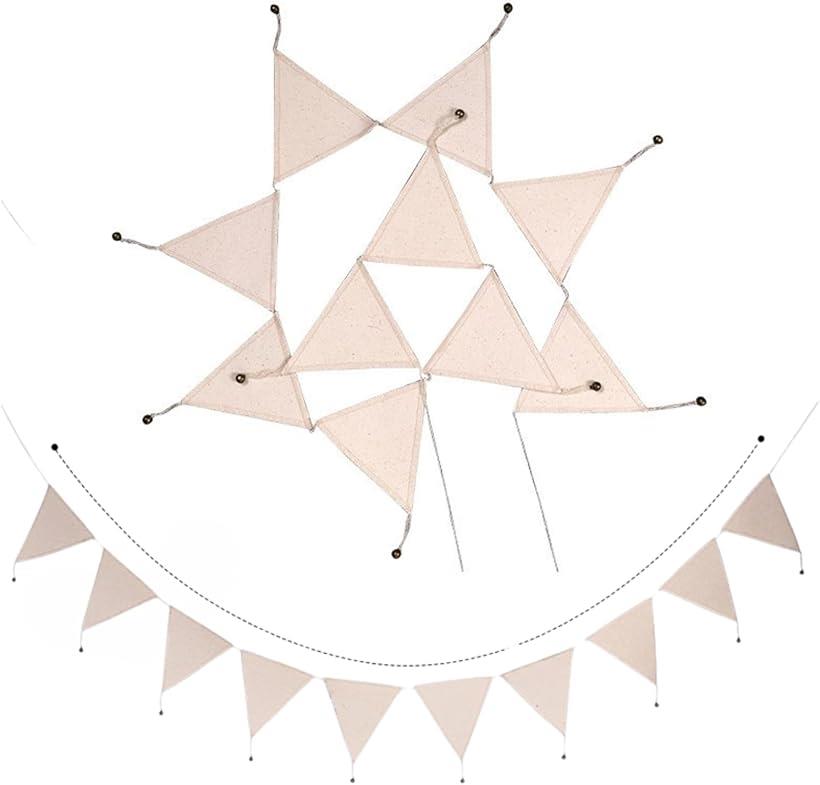 ガーランド フラッグガーランド 三角旗 布 誕生日 壁飾り キャンプ アウトドア 子供部屋 (ホワイト, 長い)