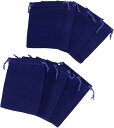 ジュエリーポーチ 10枚セット ベルベット 巾着袋 紐付き 小物入れ プレゼント用 ギフトバッグ( 紺, 大（12x17.5cm）)
