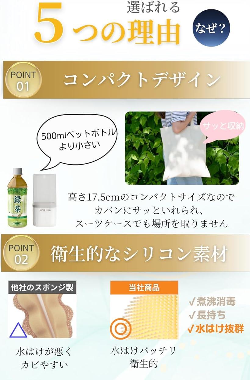 ホリックの哺乳瓶 洗浄ブラシ セット コンパクトで便利 シリコン ボトルブラシ スタンド お出かけ 消毒 マイボトル 水筒 旅行 帰省 持ち運び (ペールグレー, コンパクト)｜アングル3