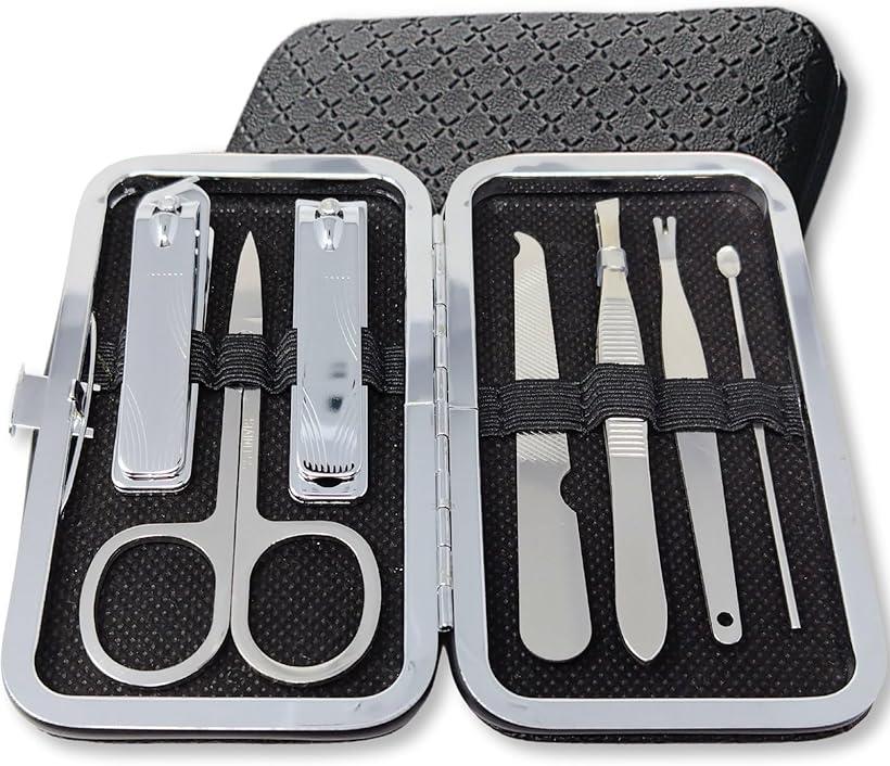 ネイルケアセット 爪切り 爪やすり 甘皮処理 眉毛 ハサミ 毛抜き 耳かき ラグジュアリー(7ブラックダイヤ)