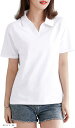 ポロ シャツ Tシャツ 半袖 無地 襟付き Vネック キレイメ レディース 白(ホワイト, XL)
