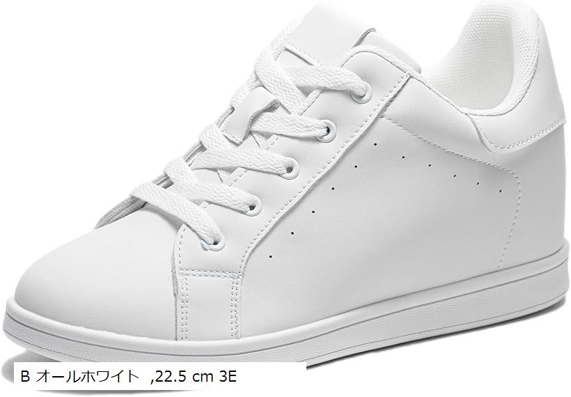 スニーカー 厚底 インヒール レディース 身長up PU 紐靴 レースアップ (B オールホワイト, 22.5 cm 3E)