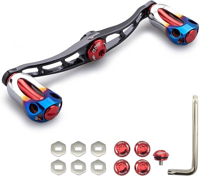 リール ハンドル 22mm ノブ搭載 シマノ SHIMANO ダイワ DAIWA アブ Abu 通用 ベイトリール Aurora Series 685 (115mm - ブラック＆レッド)