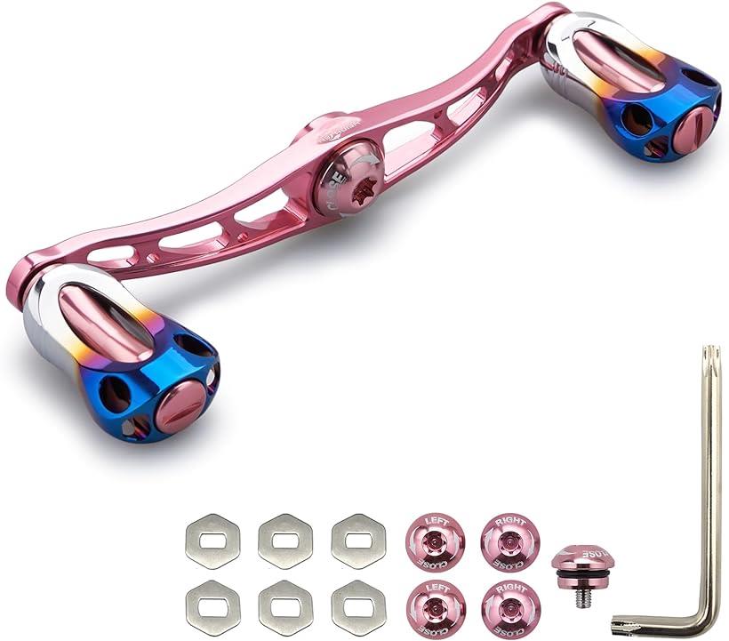 リール ハンドル 22mm ノブ搭載 シマノ SHIMANO ダイワ DAIWA アブ Abu 通用 ベイトリール Aurora Series 682(115mm - 桜ピンク)