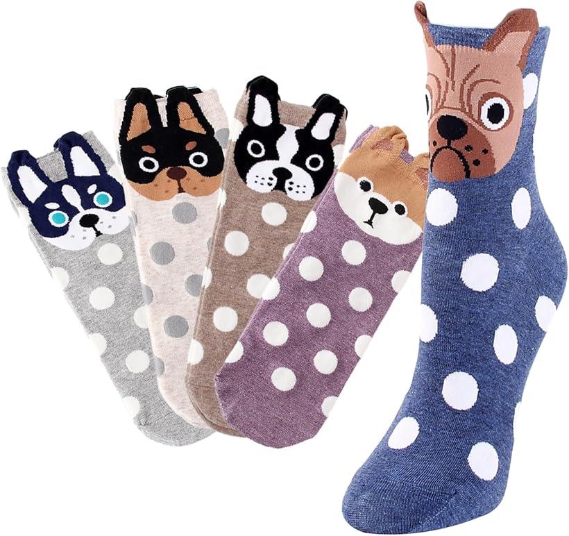 犬柄 靴下 レディース ソックス アニマルソックス セット(コーヒー3足, Free Size)
