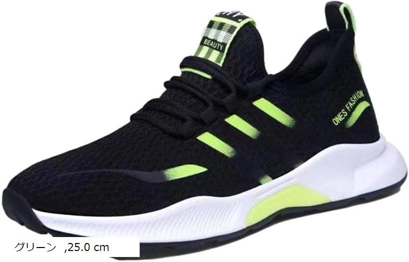 【楽天ランキング1位入賞】スニーカー メンズ ウォーキングシューズ 運動靴 クッション性 歩きやすい 軽量 通気 スポーツ ランニング ジム フィットネス 通学 SHO010 グリーン 25.0 (グリーン, 25.0 cm)