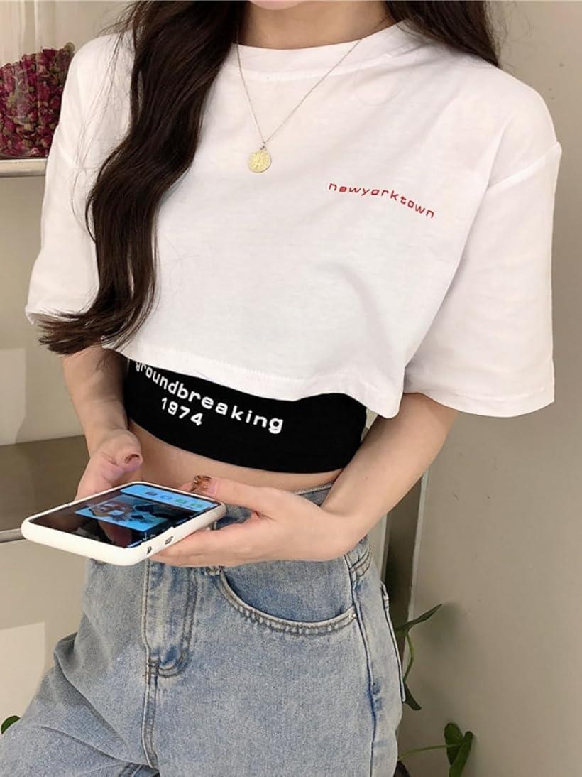 クロップド ショート 丈 Tシャツ タンクトップ セット レディース 白(白, M)