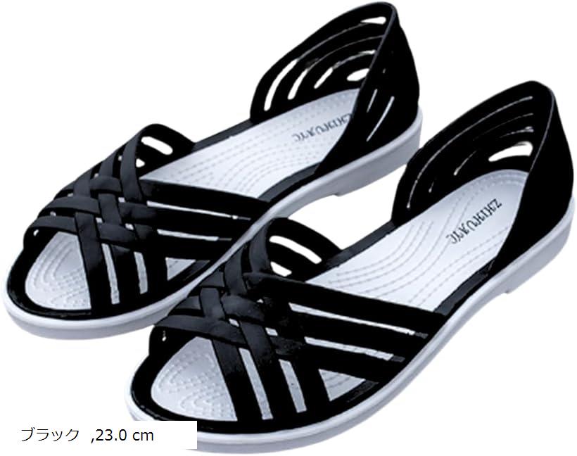 サンダル レディース フラット パンプス シューズ 軽い ビーチサンダル ビーサン オープントゥ シンプル ゴム フリー シーズン デイリー 軽量 夏 レディースサンダル プール 海 履物 外履き 歩きやすい(ブラック, 23.0 cm)