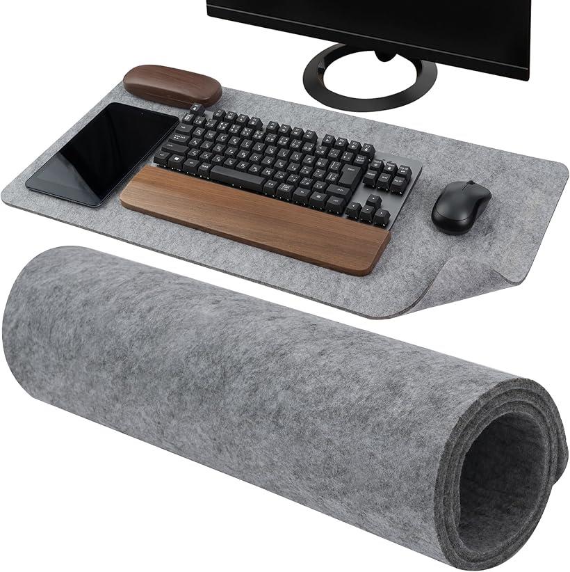 【楽天ランキング1位入賞】webライター推薦 デスクマット フェルト 羊毛 天然ウール 光学式マウス対応 厚手 5mm 吸湿性 保温性 マウスパッド 35x70cm (Gray, M(35x70cm))