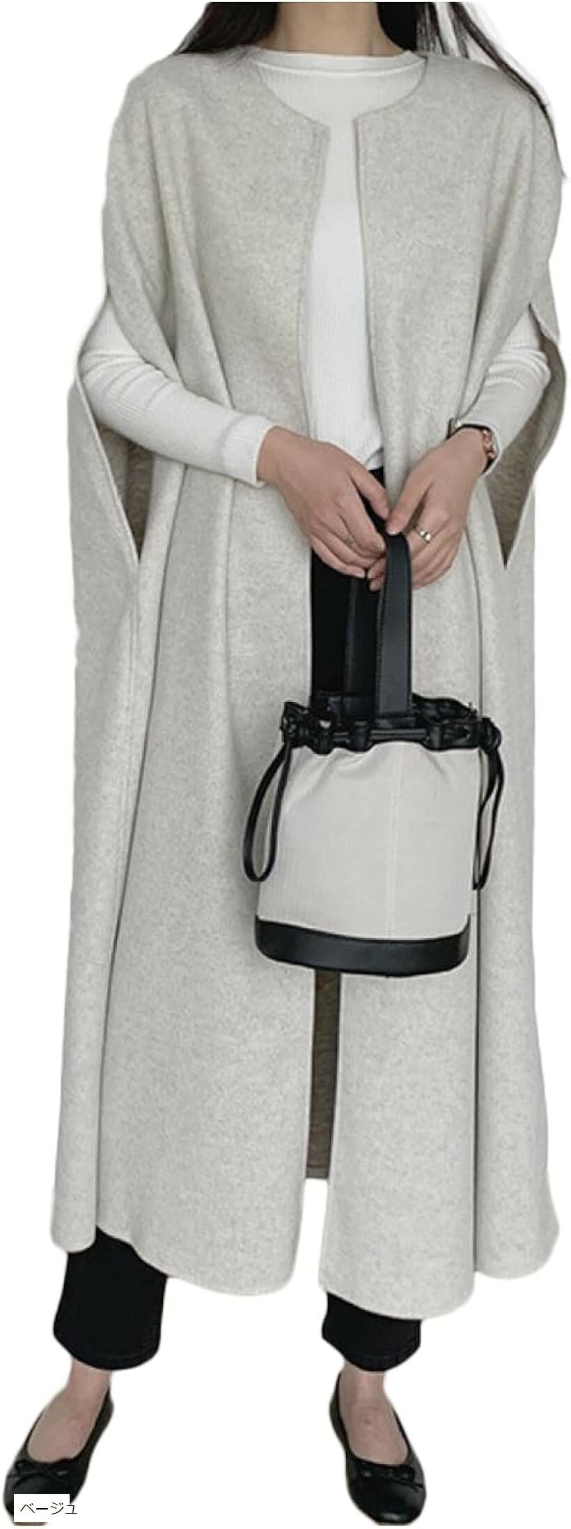 ロングジレ レディース 秋冬 ポンチョ ロングベスト 上着 アウター 羽織りもの オフィス カジュアル (ベージュ, Free Size)
