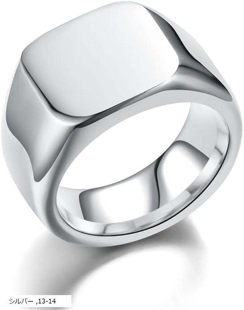 スクエア 印台リング シグネットリング シンプル 重厚 指輪 メンズ シルバー 13-14 (シルバー)