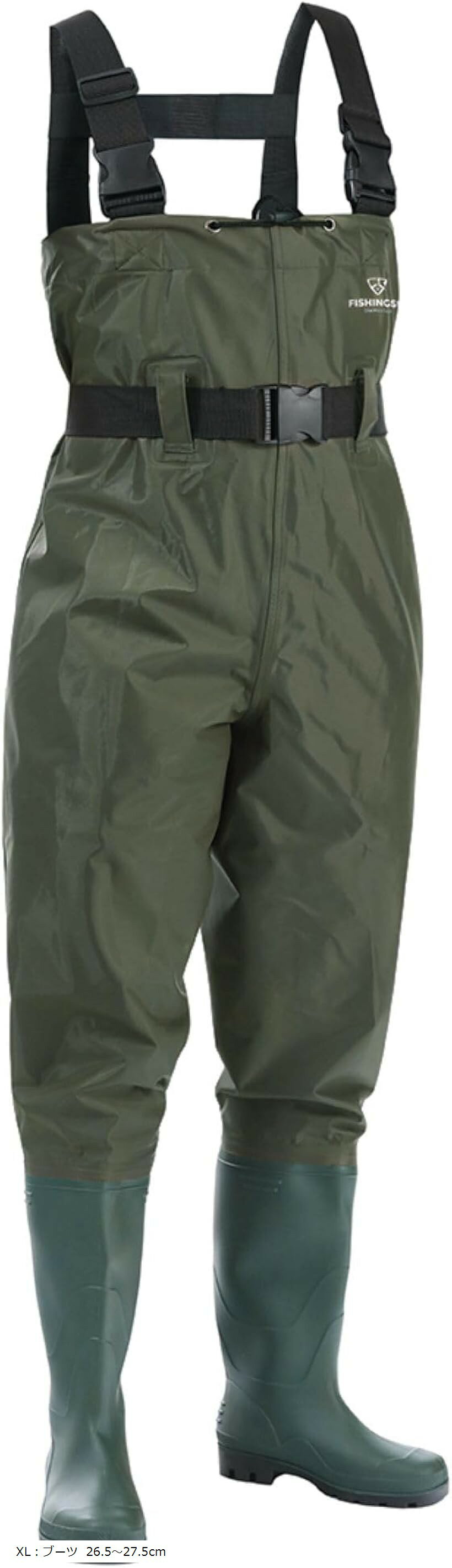 【楽天ランキング1位入賞】全米大ヒット100％完全防水 ヒセア ウェーダー 釣り 胴長 長靴 防寒 保温 防水ズボン サーフ ラジアル 堤防 渓流 チェストハイ ハンガー 修理キット付 (カーキ, XL：ブーツ 26.5～27.5cm)