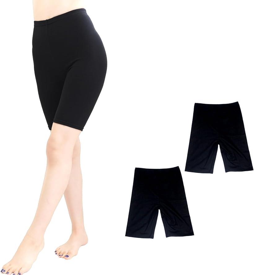 レディース 女性 パンツ レギンス スパッツ 綿混 日本製( ブラック3分丈2個, L-XL)