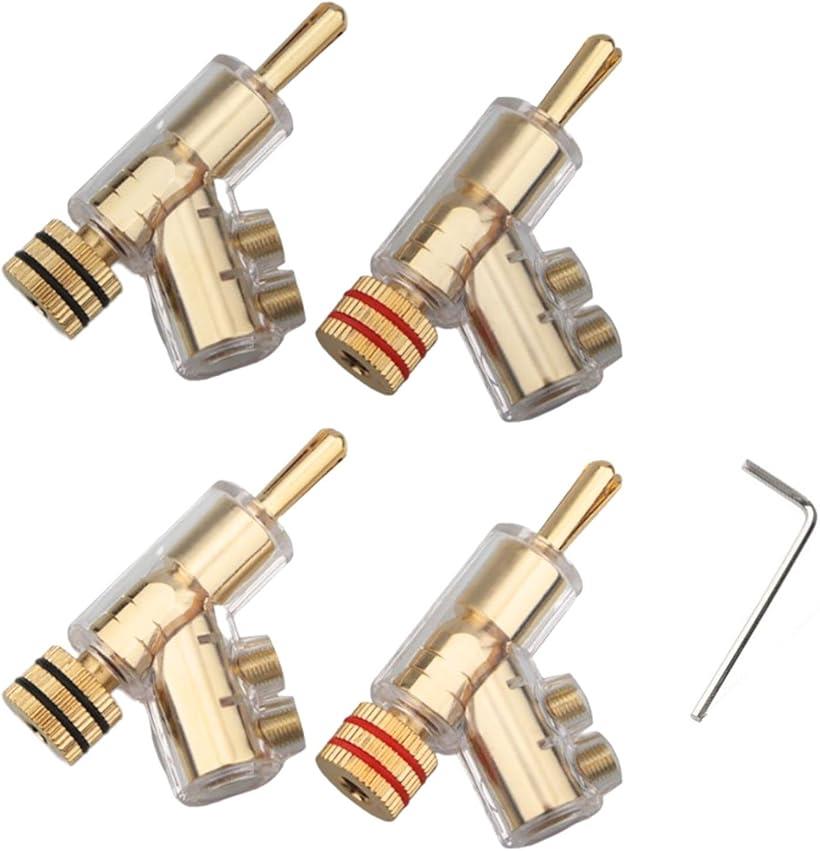 バナナプラグ コネクタ 端子 L字 オーディオ ジャック スピーカー ねじ込み式 固定 4mm 赤2 黒2 金メッ..