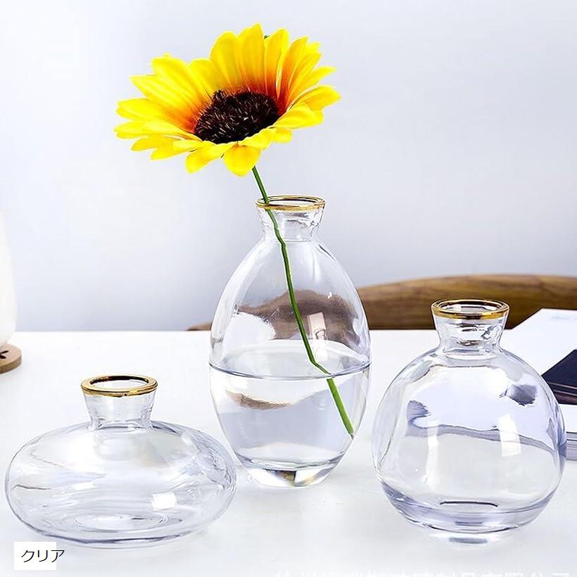 フラワーベース 花瓶 ガラス 一輪挿し 花器 北欧 3個(クリア)