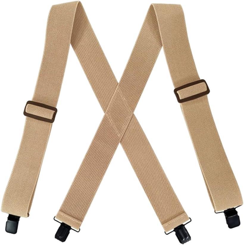 ラクエスト 5cm幅 X型サスペンダー 幅広バンド 錆びにくい 黒塗装金具 ベージュ (ベージュ, M)