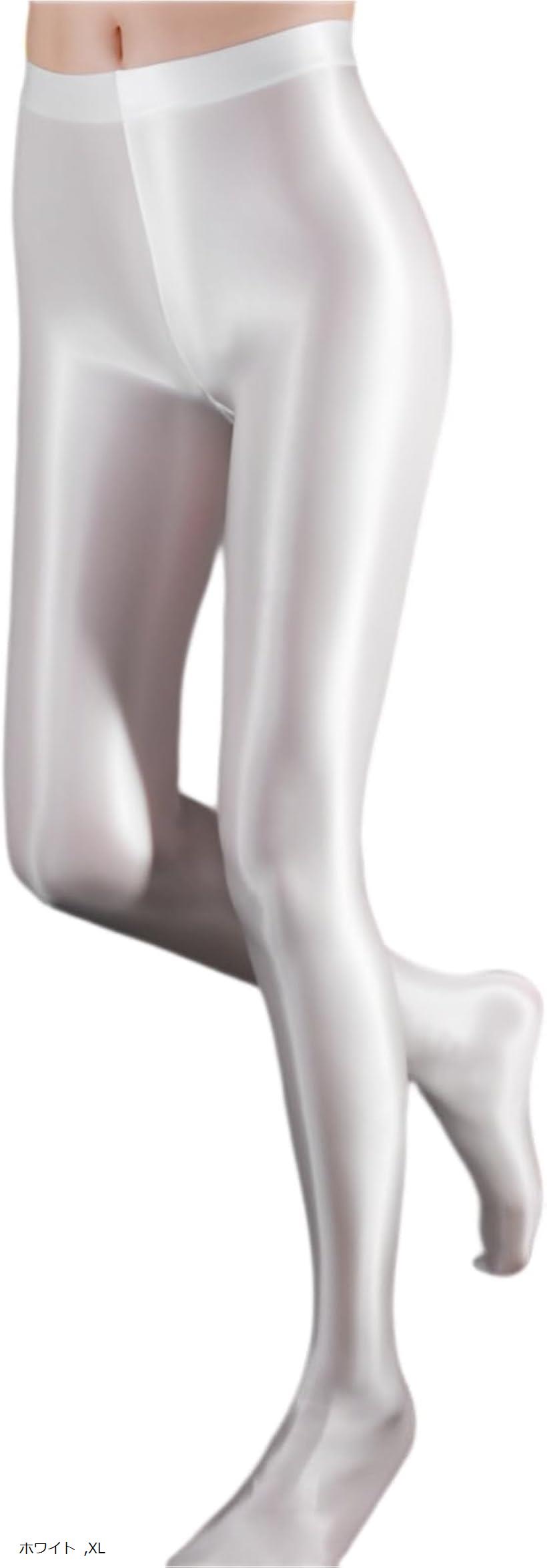 光沢 美脚 タイツ コスプレ ストッキング スパッツ 衣装 つるつる 伸縮 e828 ホワイト XL (ホワイト, XL)