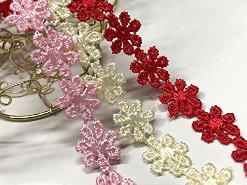 小花のレース 3M 幅1.3cm リボン ケミカルレース モチーフ ハンドメイド リメイク 布 生地 ハギレ (mix-i)