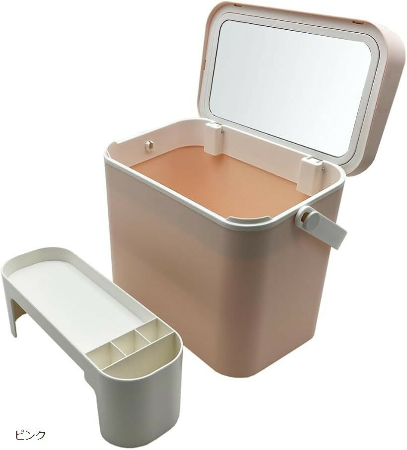 ORIJIRI メイクボックス 鏡付き コスメボックス 大容量 持ち運び 化粧品収納 プロ仕様 大きめ かわいい (ピンク)