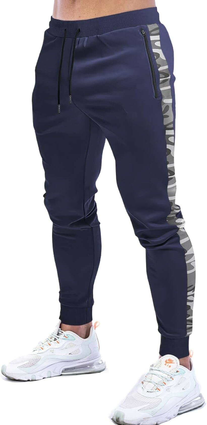 Jersey Pants - スウェット パンツ メンズ 動きやすい トレーニング ロングパンツ ジョガーパンツ ジャージパンツ スリム スポーツ (ネイビーB, S)