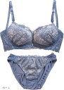 レディース ノンワイヤー ブラ ブラジャー ショーツ 上下セット 下着花柄 レース 大人 上品(グレー, L)(4)
