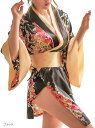 浴衣 3点セット 着物ドレス ミニ コスプレ 花魁 ナイトドレス ランジェリー 和風 衣装 ブラック 黒 (ブラック, Free Size)