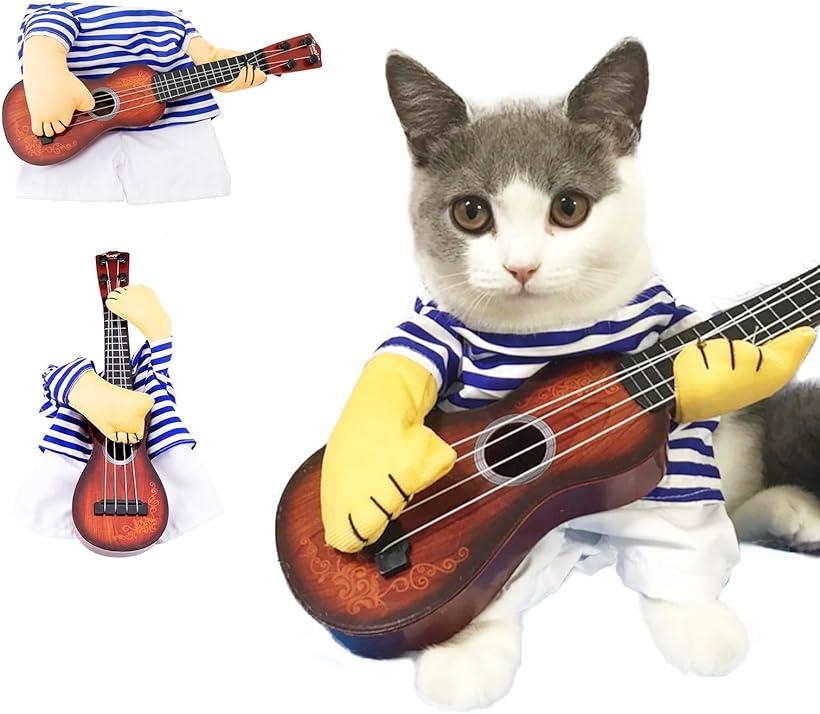ペット服 コスプレ ギター型 猫 犬用 コスチューム ソフト素材 小型犬 中型犬対応 写真撮影用( M)
