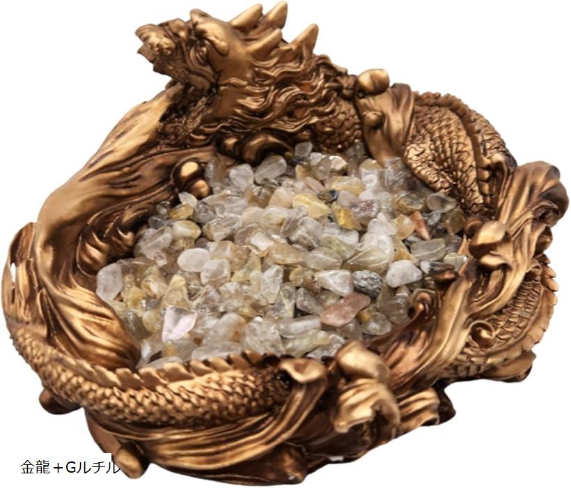 龍の置物 玄関 風水 パワーストーン ゴールドルチルクォーツ グリーンアベンチュリン