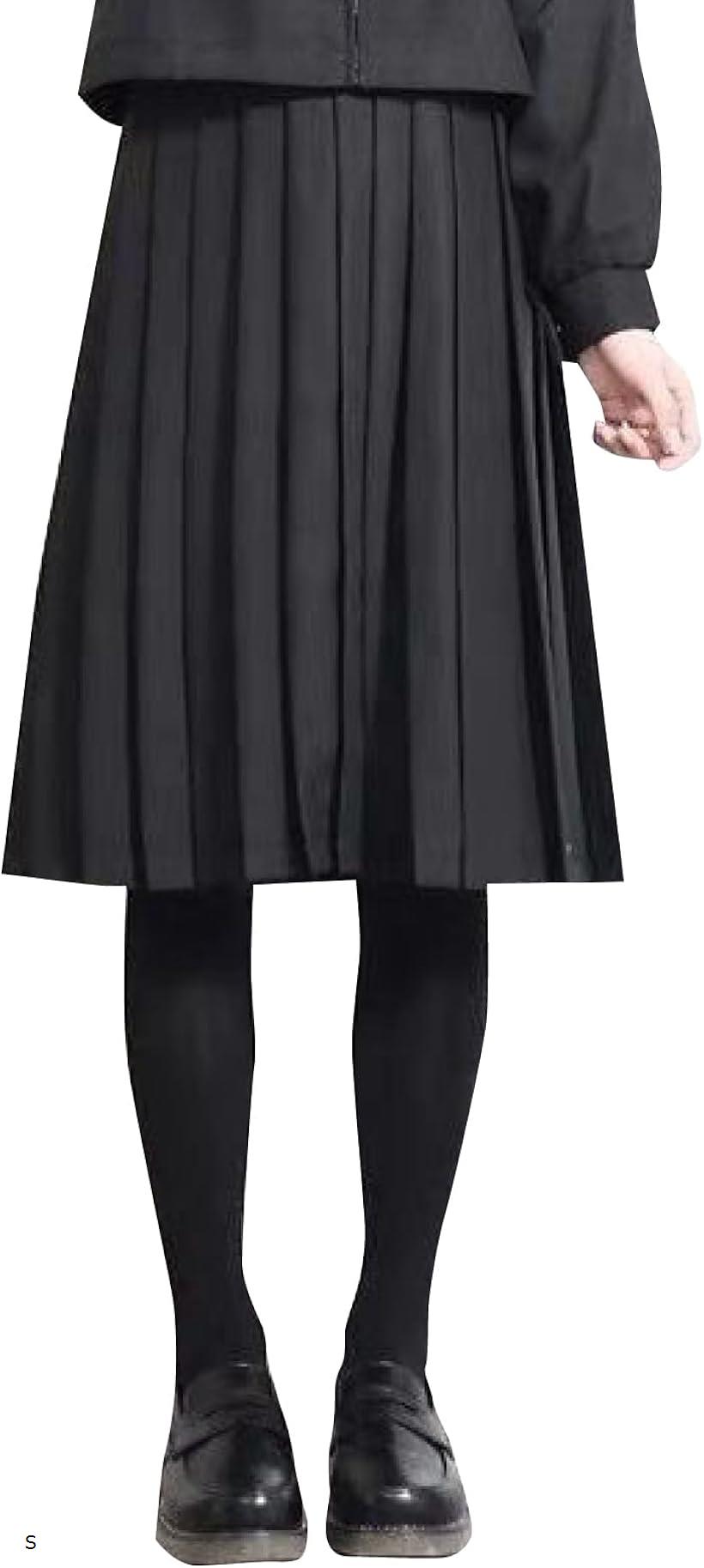 60cm プリーツスカート ミドル丈 黒 制服スカート 大きいサイズ 女子高生 セーラー服 S (S)