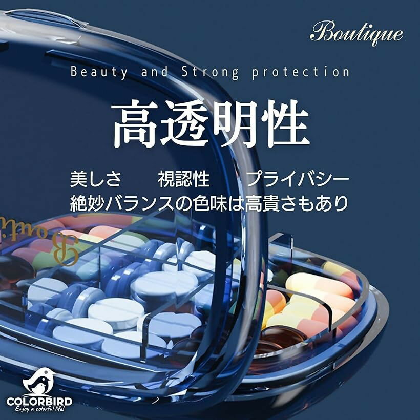 【楽天ランキング1位入賞】ピルケース 携帯用 Boutique 薬ケース サプリメントケース おしゃれ 小型 サファイアブルー4 (サファイアブルー4)
