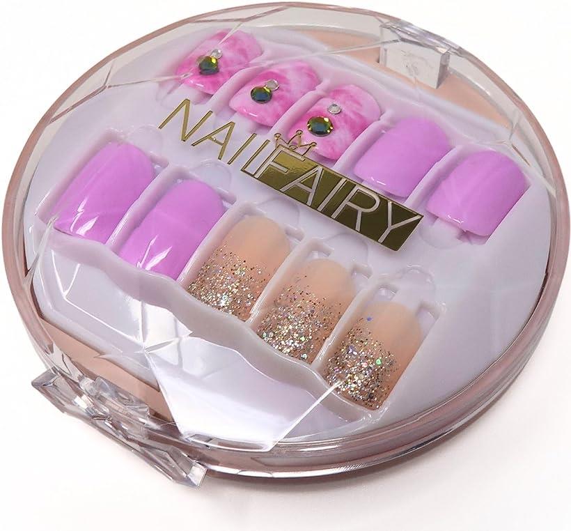 ネイルチップ ショート 30枚 付け爪 短め ピンク 可愛い NAILFAIRY 029ZF (ピンク パープル ベージュ ゴールド, ショート)