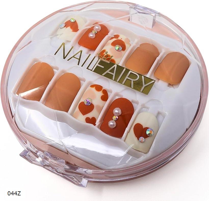 ネイルチップ ショート 30枚 付け爪 短め ブラウン 可愛い NAILFAIRY 044Z (ブラウン ベージュ オレンジ ホワイト ハー, ショート)