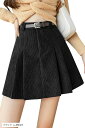 ミニスカート プリーツスカート レディース インナー付き ベルト付き L(ブラック, L AShort)