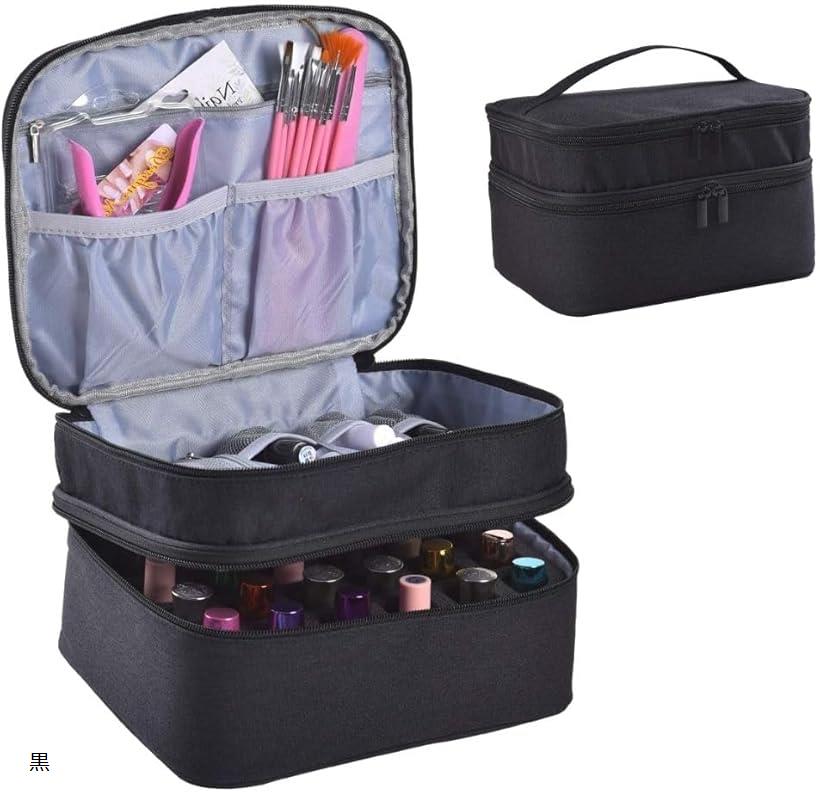 アロマオイル 収納 エッセンシャルオイル 精油 香水 収納ボックス ポーチ 30本用 黒 (黒)