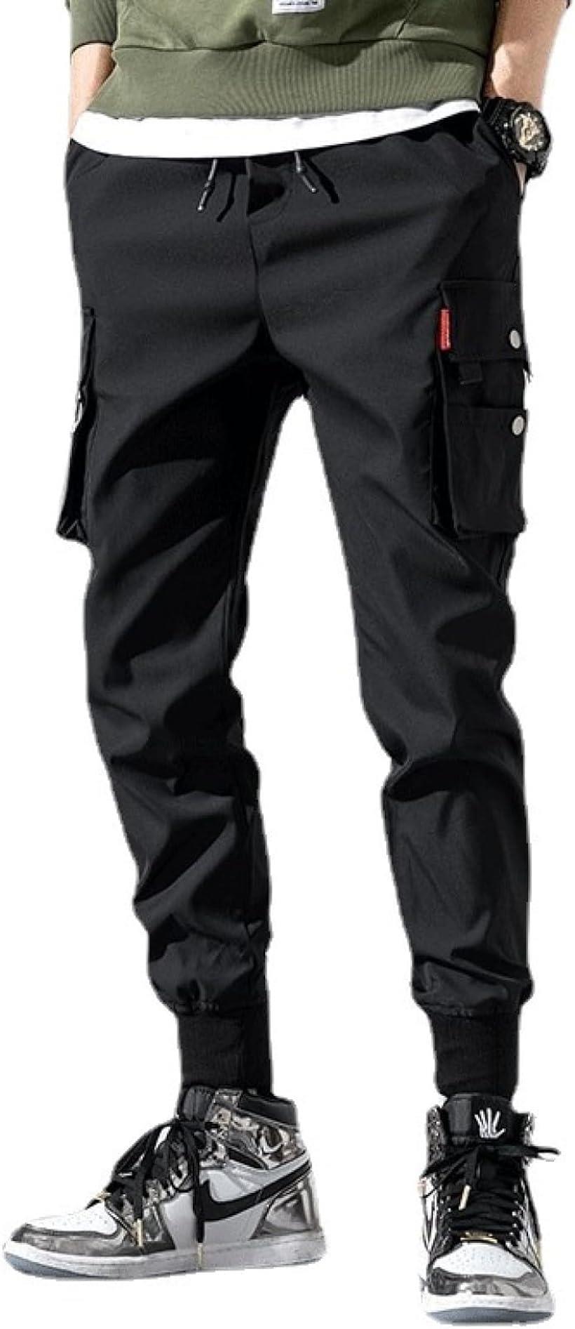 メンズ カーゴ クロップド パンツ 多い ポケット レギンス イージー 防寒( ブラック, 3XL)