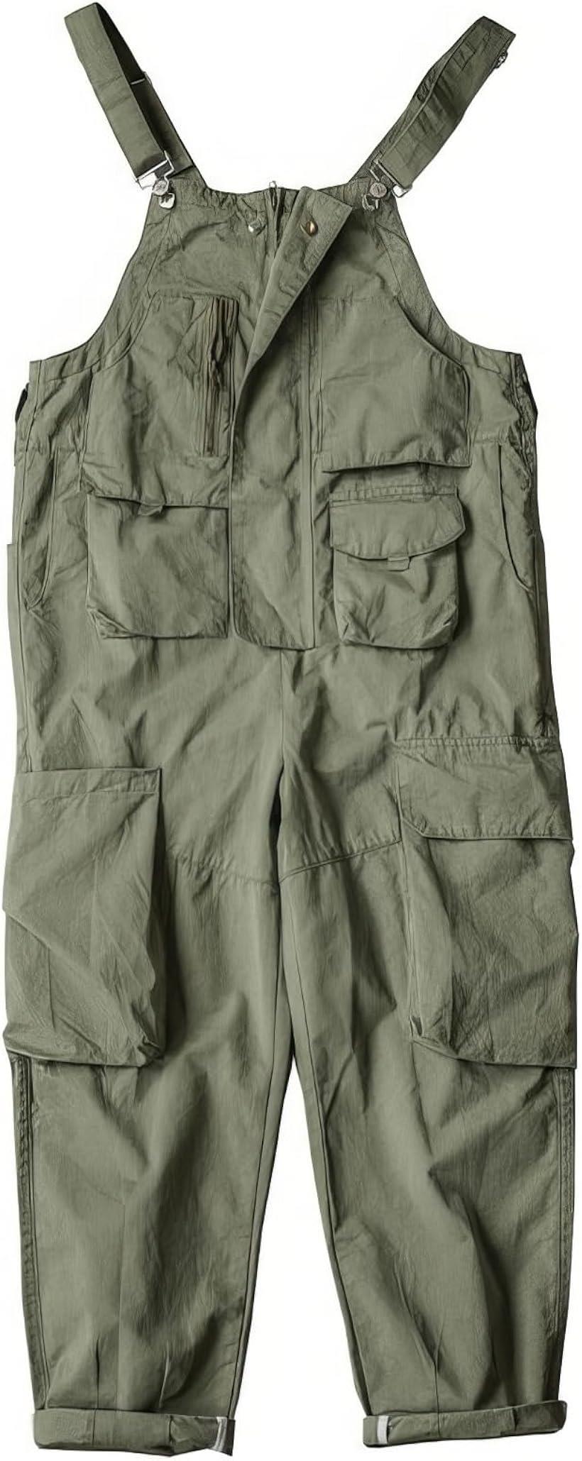 メンズ アメリカンレトロ 作業着サロペット 大きめサイズ ボタン付き ロング 100%綿 作業服 XXL( グリーン, 2XL)