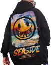 バックプリント フリースタイル 長袖 ストリート パーカー アウトドア メンズ (オニキスブラック, 2XL)