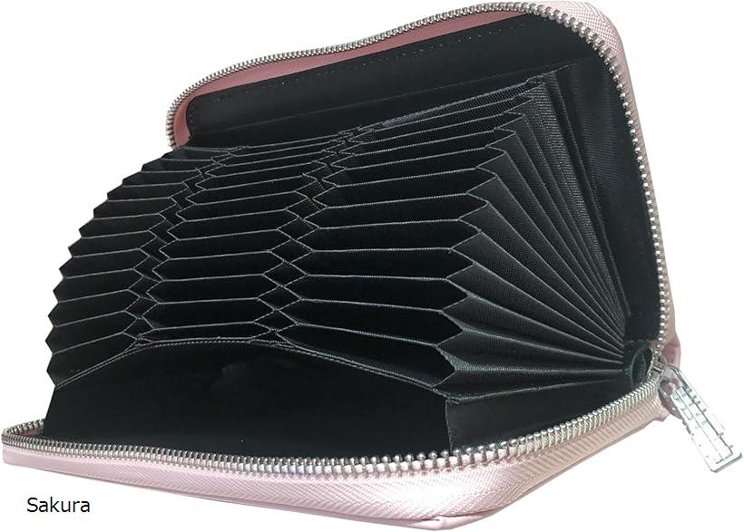 カードケース 大容量 スキミング カードホルダー 牛本革 磁器防止 36枚 最大72枚まで収納可能 本革製 RFID盗難防止 磁気遮断機能 サクラ ピンク (Sakura)