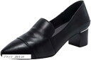 パンプス レディース 牛革 チャンキーヒール ローファー風 4cmヒール 安定感 ゴム底 BB005(ブラック, 25.0 cm 3E)