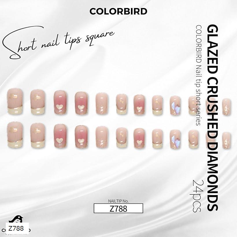 ネイルチップ ショート 24枚 付け爪 短め 可愛い バレリーナ スクエア Z788 (ピンク, ショート)