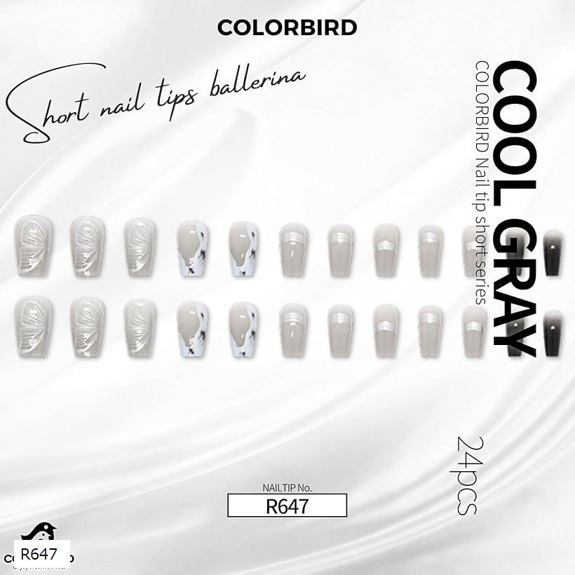 ネイルチップ ショート 24枚 付け爪 短め 可愛い バレリーナ スクエア R647 (黒, ショート)