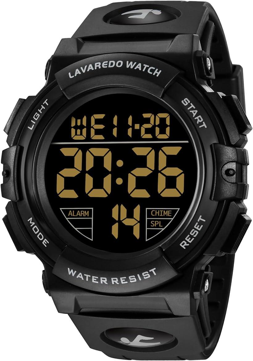 腕時計 メンズ デジタル 50メートル防水 日付 曜日 アラーム LED表示 多機能付き 防水腕時計 取扱説明書付き( 20-ブラック-ゴールド)