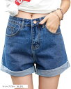 デニム ショート パンツ ロールアップ デザイン 脚長 シルエット 着回し 抜群 レディース ディープブルー XL (ディープブルー, XL)
